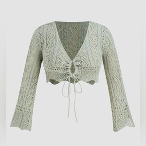 ‼️RARE‼️🎸CIDER🎸🔥NWT🔥Crochet Knit Tie Front Deep V Neck Sweater—S